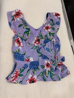 Parker Lavender Floral Mock Wrap Peplum Top